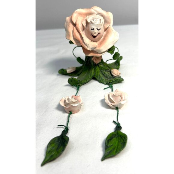 Resin Flower Figurine With Smiling Face & Dangling Roses Shelf Sitter - Picture 1 of 5